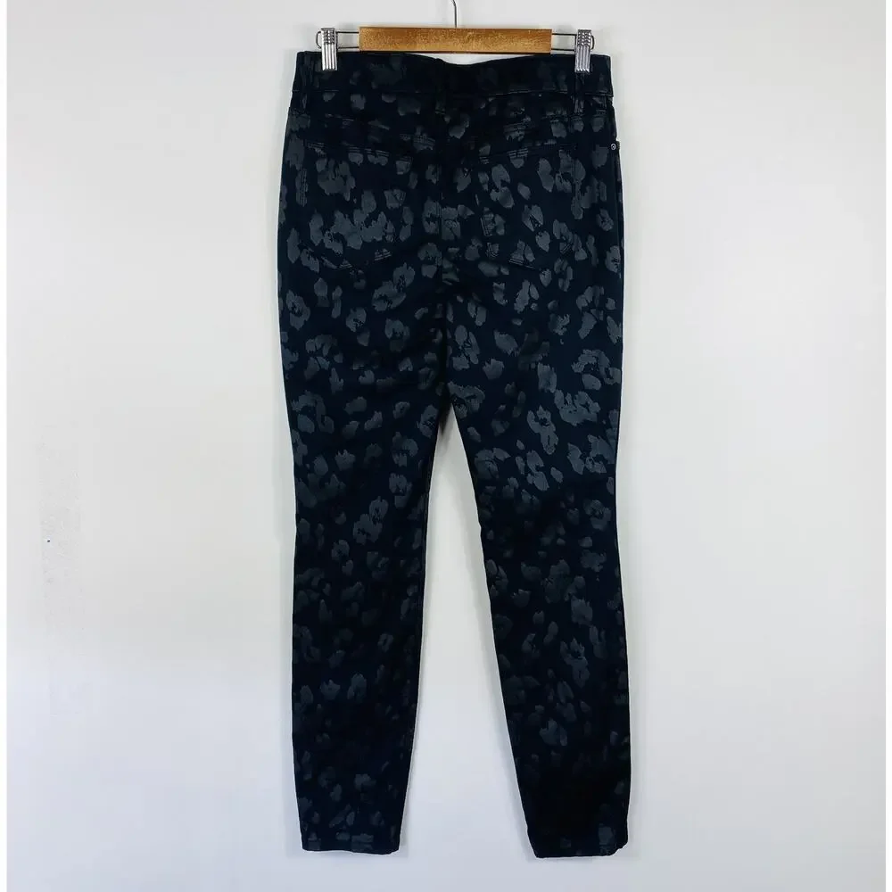 Chico's Jeggings 4 0 Black Leopard Print Coated Secret Stretch Skinny Jeans